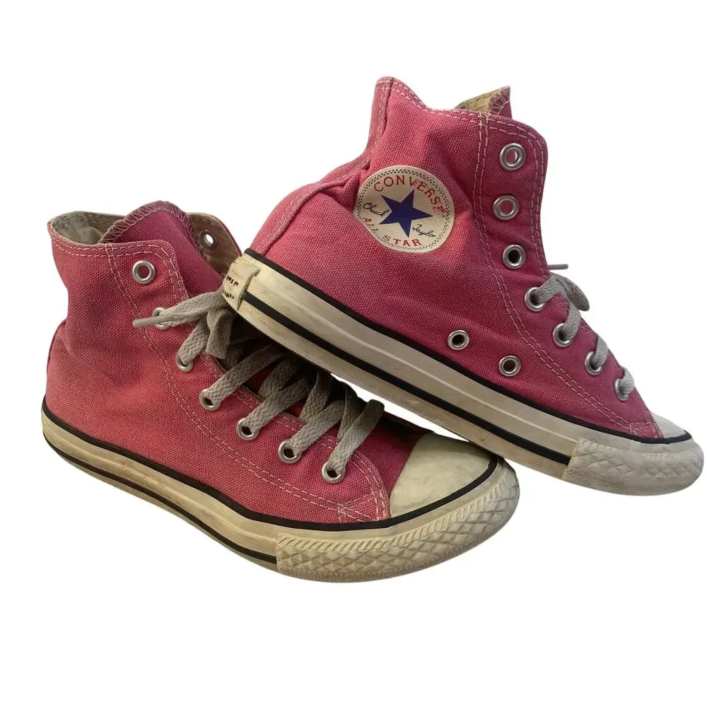 Converse Kids Youth Sz 2 Pink High Top Lace Up Check Taylor Sneakers Shoes